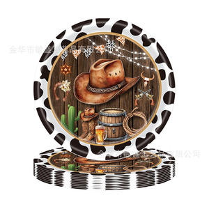 Nouvelles vaisselle jetables en papier à motif bois <span class=keywords><strong>de</strong></span> cowboy avec couleurs noir/blanc/<span class=keywords><strong>rose</strong></span> pour anniversaires et festivals, serviettes - Product Image 2