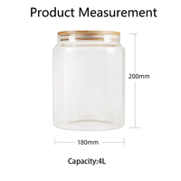 Conteneur alimentaire en verre borosilicate de grande capacité 4L, couvercle hermétique en bambou, compatible lave-vaisselle, écologique, portable, à large ouverture