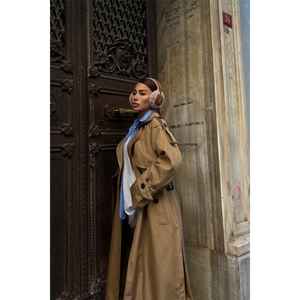 Gabardina Marrón con Abertura Lateral, Manga Larga, Tejida, Resistente al Viento, Abrigo Casual de Otoño para Mujer - Product Image 3