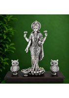 Statue religieuse hindoue artisanale de la déesse Lakshmi en forme de hibou, plaquée argent et or 24 carats, pour mariage, Diwali, anniversaire, Puja, temple domestique