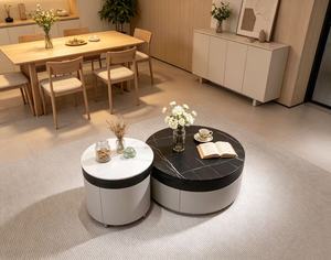 Modern Nesting Coffee <b>Table</b> Set Marble Top <b>White</b> Black <b>Round</b> Living Room Furniture - Product Image 4