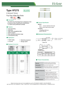 RoHS Micro fusible à action rapide 2.4x7.2mm pour serveur/équipement réseau Protection de l'alimentation 62mA-30A - Product Image 4
