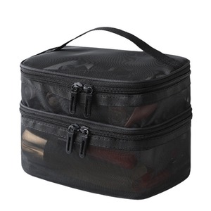 Double Layer Mesh Cosmetic Bag Large Capacity Portable Toiletry <b>Case</b> For Travel <b>Makeup</b> Storage - Product Image 5
