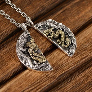 BOCAI S925 ciondoli in <span class=keywords><strong>argento</strong></span> Sterling nuova moda Dragon Phoenix Design oro creativo per donne uomini per feste coppie amuleto - Product Image 3