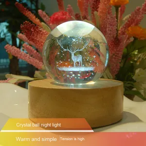 Hiện đại sồi gỗ 3D Đêm LED RGB ấm pha lê bóng phát sáng cơ sở pin-powered điều khiển từ xa handmade ánh sáng ban đêm - Product Image 2