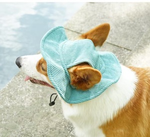Chapeau Bob pour Chiot Golden Retriever Corgi en Velours Côtelé Mignon, Protection UV Extérieure d'Été, Accessoire Photo, Trous d'Oreilles Ajustables - Product Image 2