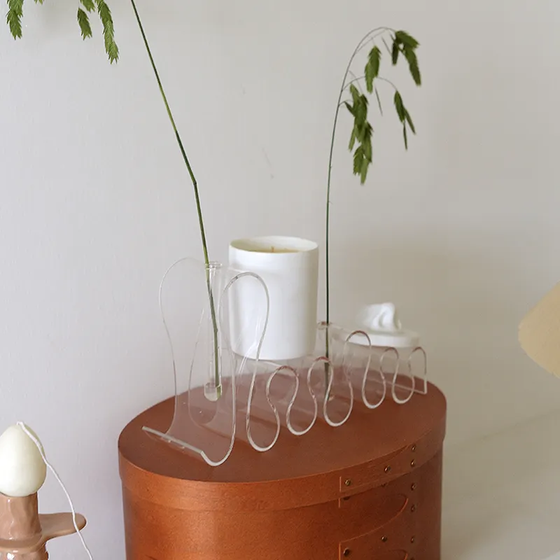 RTS próprio design onda forma designer acrílico flor vaso plástico decoração para casa
