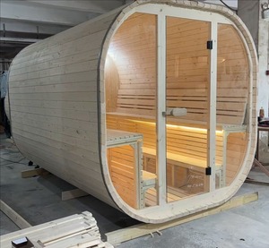 Sauna en bois panoramique moderne pour 6 personnes avec douche à vapeur sèche/humide en verre incurvé, bois de cèdre rouge massif - Product Image 2