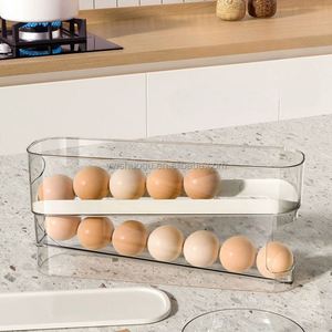 Boîtes de rangement en plastique multifonctionnelles écologiques de style européen, de qualité alimentaire, avec support à œufs roulant pour la conservation en cuisine - Product Image 1
