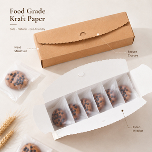 Cajas de papel kraft largas con borde festoneado personalizadas, cajas rectangulares negras, blancas y marrones con logotipo personalizado para empaque de regalo de galletas y macarons - Product Image 3