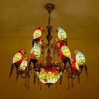 Lustre LED européen en verre teinté, 12 têtes, design perroquets, longue portée, commande tactile, pour salon, hôtel, hall, KTV, hall d'entrée