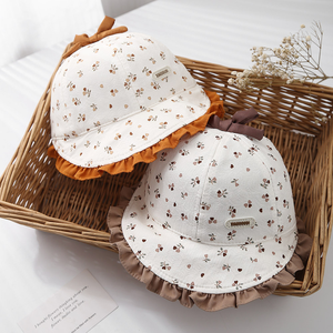 Sombrero de Pescador para Bebés, 100% Algodón, Diseño de Flores Pequeñas, Ajustable con Botón, Transpirable, Protección Solar, Primavera/Verano, Casual - Product Image 3