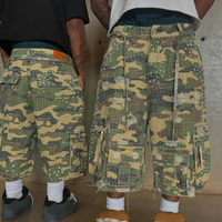 Shorts Cargo de Course en Coton Tissé pour Hommes, Coupe Ample et Large, Motif Camouflage Perlé Intégral, Qualité Supérieure, Personnalisables et Durables