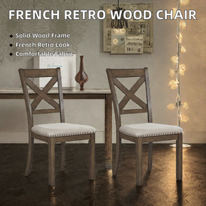 Silla de Comedor de Madera Maciza de Estilo Francés Retro Wabi-Sabi con Tapicería de Tela Suave, Muebles para el Hogar, para Sala de Estar - Product Image 2