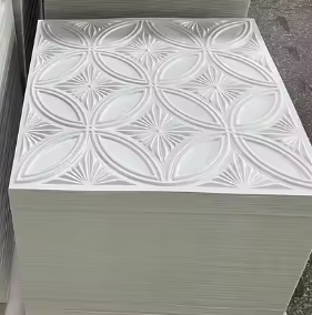 Chất lượng cao PVC 3D tấm gạch trang trí trần thả trần cho văn phòng xây dựng không thấm nước hình dạng dải CE chứng nhận - Product Image 2