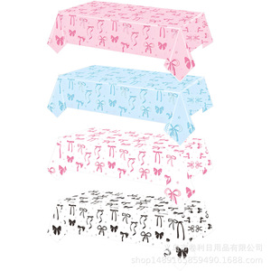 Bow Themed Party <b>Tablecloth</b> Set Plastic Paper <b>Rectangle</b> Birthday Decoration Props High Quality Venue Setup Supplies - Product Image 2