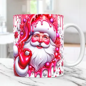 3Dクリスマス雪だるまサンタクロース老人と花セラミックコーヒーマグ & ティーカップ