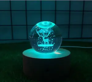 Lampada da Tavolo Creativa con Sfera di Cristallo, Cielo Stellato e <span class=keywords><strong>Luna</strong></span>, Luce Notturna 3D in Legno Massiccio, Regalo - Product Image 2