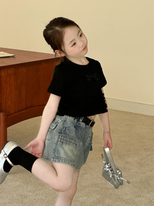 Girls Summer Korean Style Denim Short <b>Skirt</b> Children's Korean Style Retro <b>Skirt</b> With Belt - Product Image 3