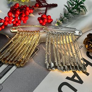 Alloy Rhinestone Safety Pins 10Pcs <b>Gold</b> Silver Set Fashion Brooches For Clothing Waist Cinching Accessory Unisex Decorative Pins - Product Image 3