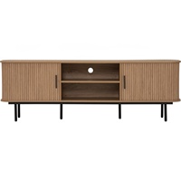 Mueble para TV MALMO con Estructura Metálica Industrial de 1.8m, Color Roble, Diseño Mu-ji, para Televisores de 65+ Pulgadas, Consola Multimedia Independiente y Resistente para Sala de Estar Urbana