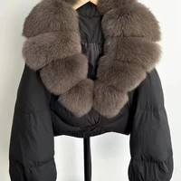 Veste courte en duvet à col en fourrure de renard, coupe ample pour femme, duvet de canard blanc, manteau d'hiver