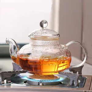 الجملة شاي بالأعشاب المزهرة الحرارة مقاومة الزجاج براد شاي شفافة أبريق شاي زجاجي مع المساعد على التحلل