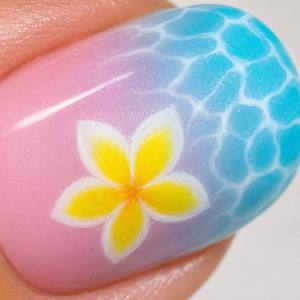 Uñas Postizas Onduladas Tropicales con Diseño Floral en Azul Agua, Uñas Acrílicas ODM OEM para <span class=keywords><strong>Vacaciones</strong></span> de Verano, Hechas a Mano, Venta al Por Mayor - Product Image 4