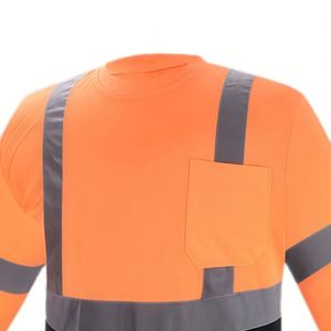 T-shirt de sécurité réfléchissant à manches longues, orange fluorescent, bande argentée de classe 3 ANSI, pour la construction et la circulation, avec logo OEM personnalisé - Product Image 3