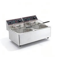 Friteuse électrique commerciale double cuve double panier en acier inoxydable haute température 6L+6L pour frites et chips