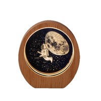 Planète transfrontalière 3D sculpté lumineux cristal veilleuse LED batterie ornements de bureau Base en bois pour lune anniversaire étudiant