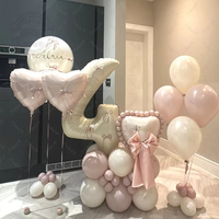 Ensemble de 65 ballons en forme de cœur, couleur crème, chiffres, pour anniversaire, fournitures festives, décoration de fête, accessoires de photographie d'anniversaire
