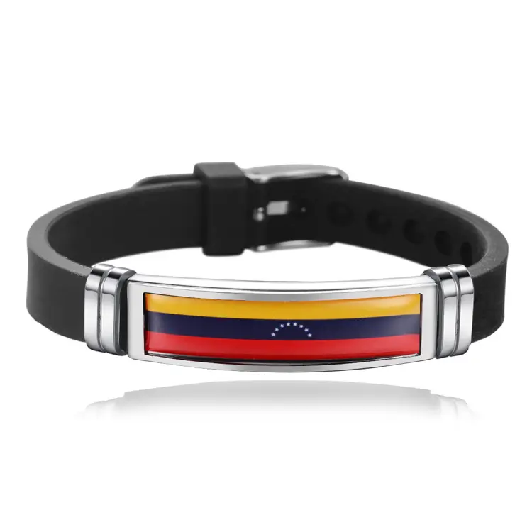 Pulsera de silicona negra con cierre de acero inoxidable para hombre, brazalete de joyería con bandera nacional de Alemania y Estados Unidos