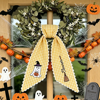 Écharpe de décoration d'Halloween personnalisée en toile, brodée à carreaux, avec volants, motif fantôme 'Trick or Treat', vente en gros
