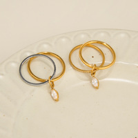 Bague double couche en acier inoxydable plaqué or 18 carats PVD de luxe, entièrement pavée de pierres CZ, avec pendentif marquise, étanche, empilable