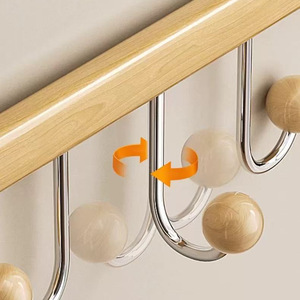 Over Door Hooks Stainless Steel Foldable Natural Wood Color 3-5kg Load Capacity For Bedroom Dormitory <b>Hat</b> <b>Bag</b> Storage - Product Image 1