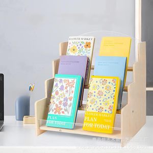 Wooden Multi Tiered Card Display Rack 3 Tier Book <b>Shelf</b> For Greeting Cards Postcards Childrens Books <b>Desktop</b> Organizer - Product Image 2