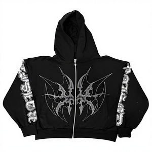 เสื้อฮู้ดดี้ผ้าฝ้ายเฟรนช์เทอร์รี่หนานุ่ม 100% สำหรับฤดูหนาว ตกแต่งด้วยงานปักแบบแอพพลิเค่และแพทช์  สำหรับผู้ชาย  แบบซันเฟด ประดับด้วยคริสตัล - Product Image 1