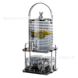 Carafe à eau en verre avec robinet, grande capacité, forme ronde, pour la maison et les fêtes, pour eau froide, thé aux fruits, et autres boissons - Product Image 5