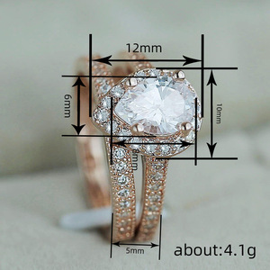 Set di Anelli di Fidanzamento Classici a Forma di Goccia con Zirconi per Donne, Gioielli alla Moda - Product Image 5
