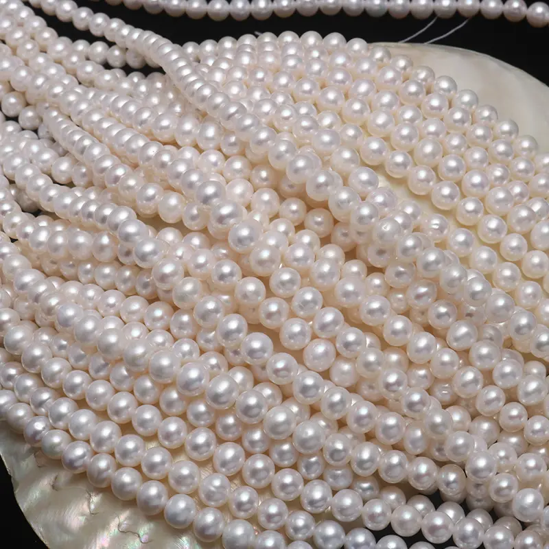 Hilo de perlas naturales de agua dulce de 6-7mm, hebras de cuentas redondas blancas para hacer joyas, cuentas sueltas, cuentas desnudas al por mayor