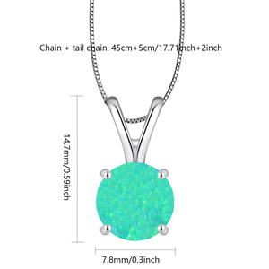 Tiktok Viral Dainty Round Blue <strong>Opal</strong> Pendant-Copper Link Chain Sweater Chain Minimalist <strong>Necklace</strong> For Women's Trendsetters - Product Image 2