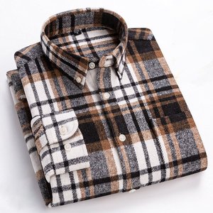 เสื้อเชิ้ตแขนยาวลายสก็อตผ้าฝ้าย 100% สำหรับผู้ชาย ปกคอปกเสื้อแบบพับได้ สไตล์ลำลอง สำหรับฤดูใบไม้ร่วง - Product Image 4