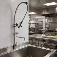 Robinet de cuisine commercial à levier unique en laiton sans plomb, à montage sur comptoir, avec douchette extractible et bec pivotant pour pré-évier