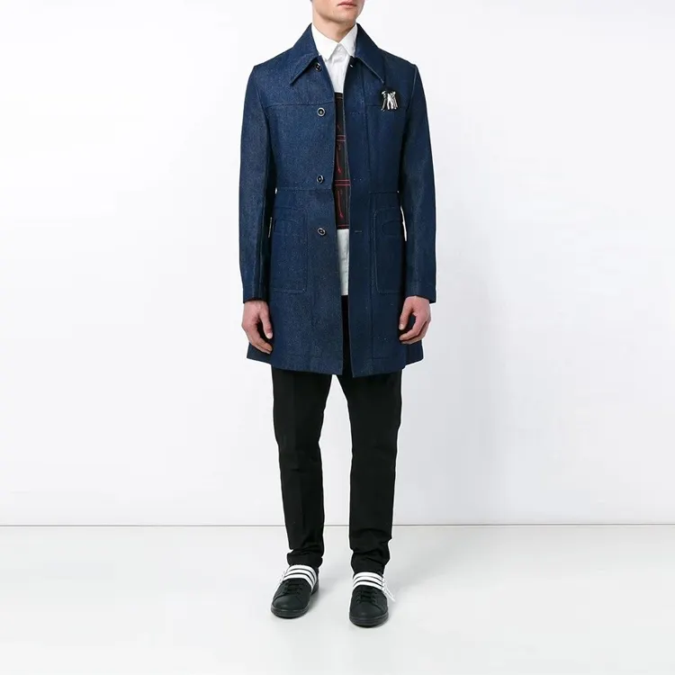 Manteau trench long en denim élégant pour hommes, OEM, nouvelle collection d'hiver