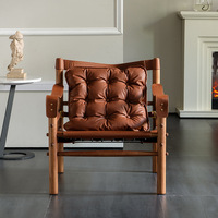 Chaise de loisirs Safari PurelyFeel en bois massif marron, design selle, style nordique moderne, pour la maison, le bureau, la salle à manger et le salon