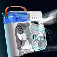 Ventilador de Escritorio USB con Rociador de Niebla, 3 Velocidades, Enfriador de Aire Evaporativo Portátil, Humidificador, Ventilador de Enfriamiento con Luz de 7 Colores para Oficina y Hogar