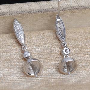 Boucles d'oreilles à crochet en argent S925 pour femme, simples, avec 7-8 perles, accessoires de bijoux DIY, plateau vide semi-fini 1213 - Product Image 4