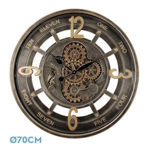 Reloj de pared de 70x70x8 cm, color oro con cuero, mecanismo de engranaje, ideal para decoración y organización del tiempo. - Product Image 1