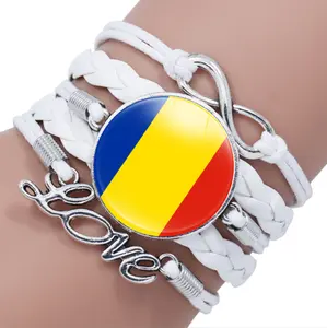 高品质罗马尼亚国旗牛皮手链，多层手链